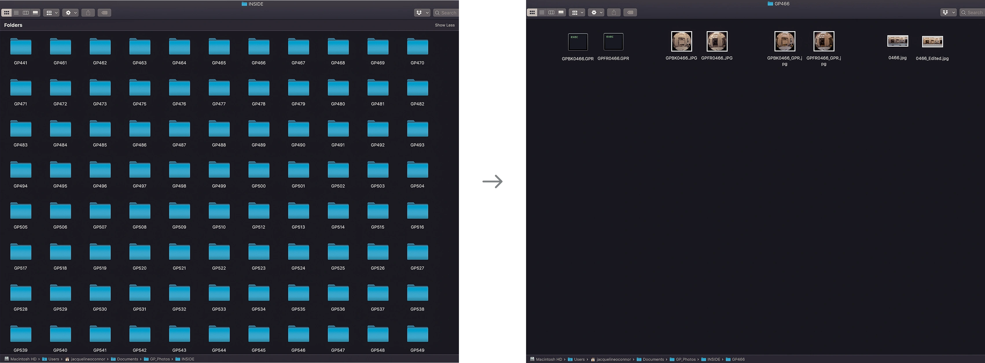 Organized folders of interior and exterior photographs