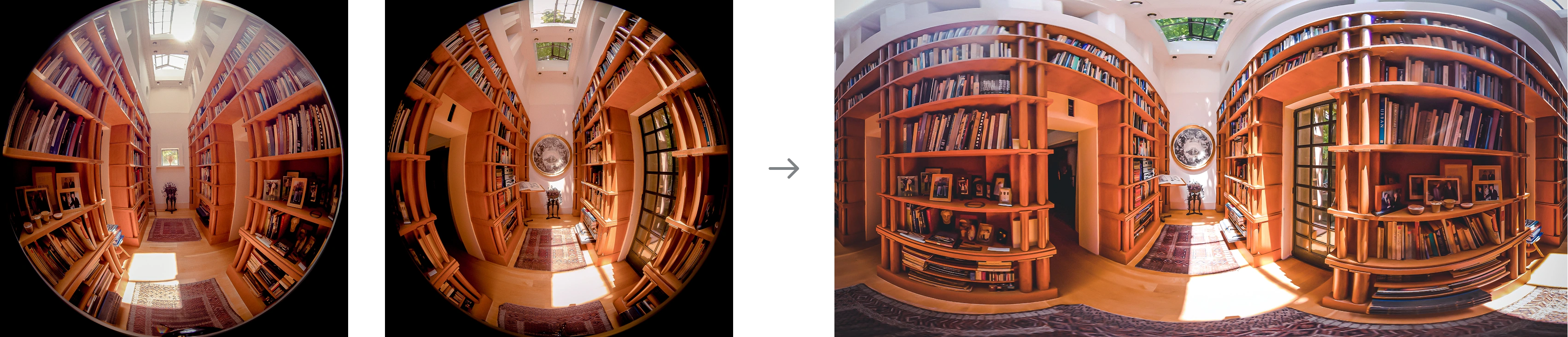 Two fisheye photographs stitched into the final 360-degree panorama