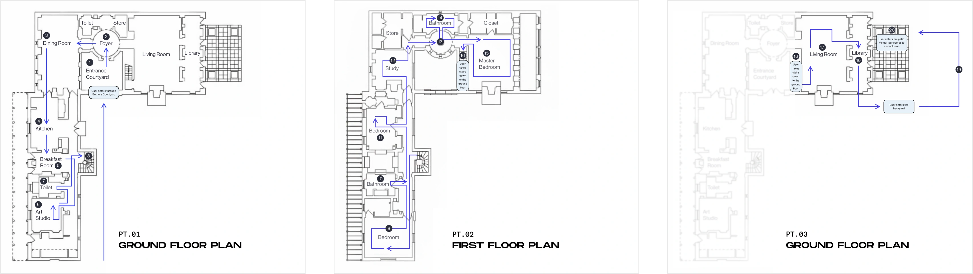Floor plans used to map the user flow through the residence