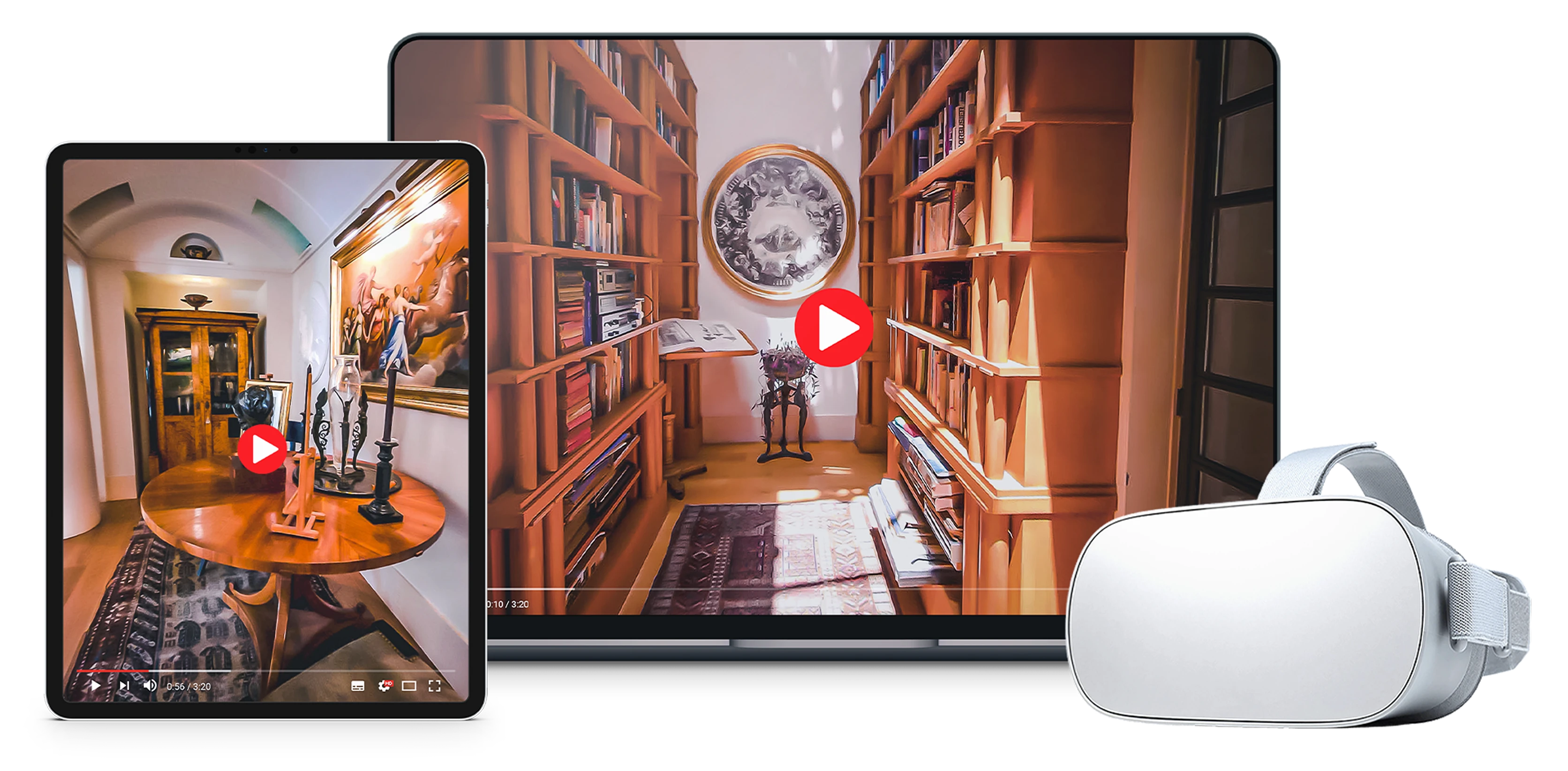 The published 360 VR tour on YouTube shown across devices with a VR headset