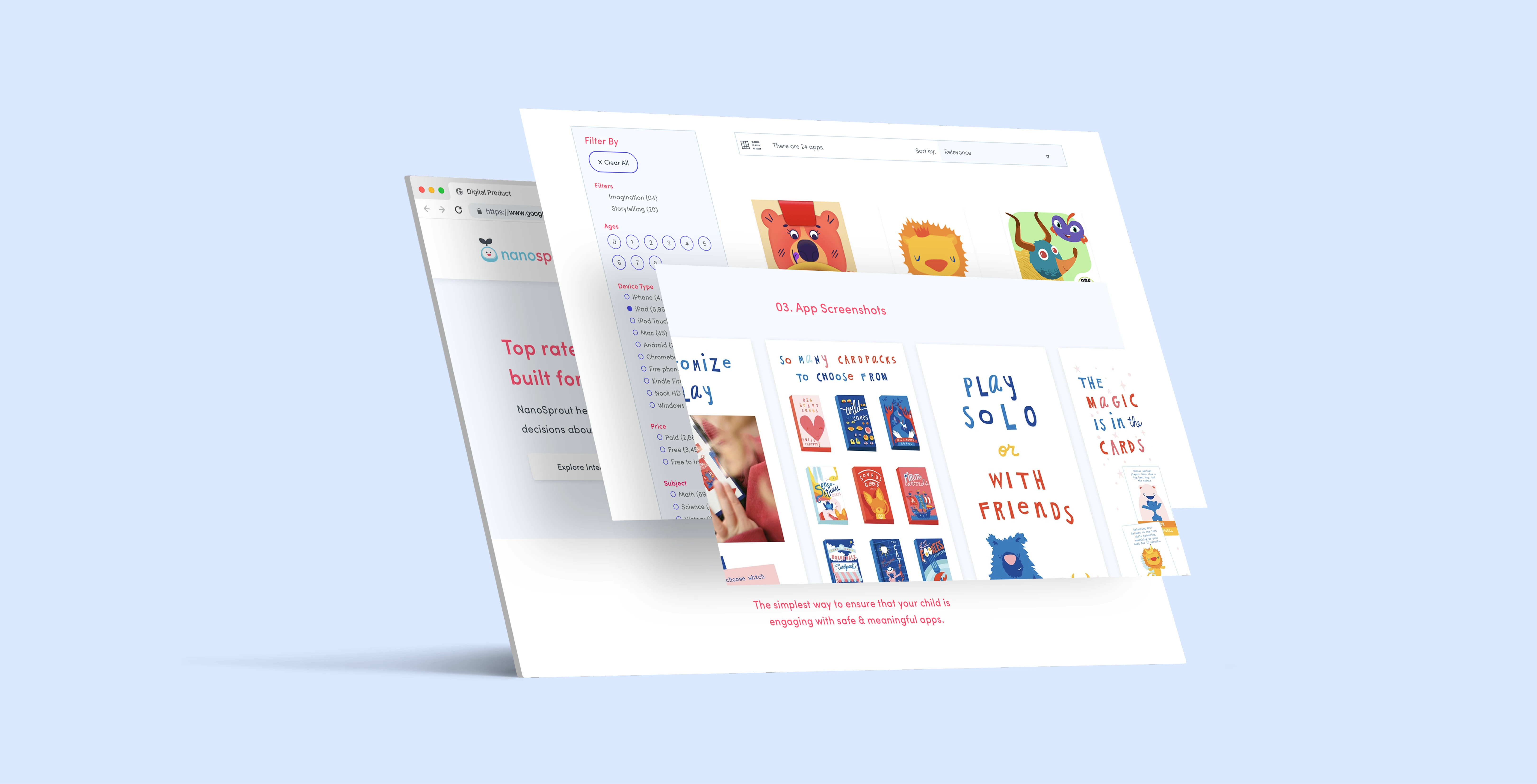 Perspective mockup of NanoSprout website screens