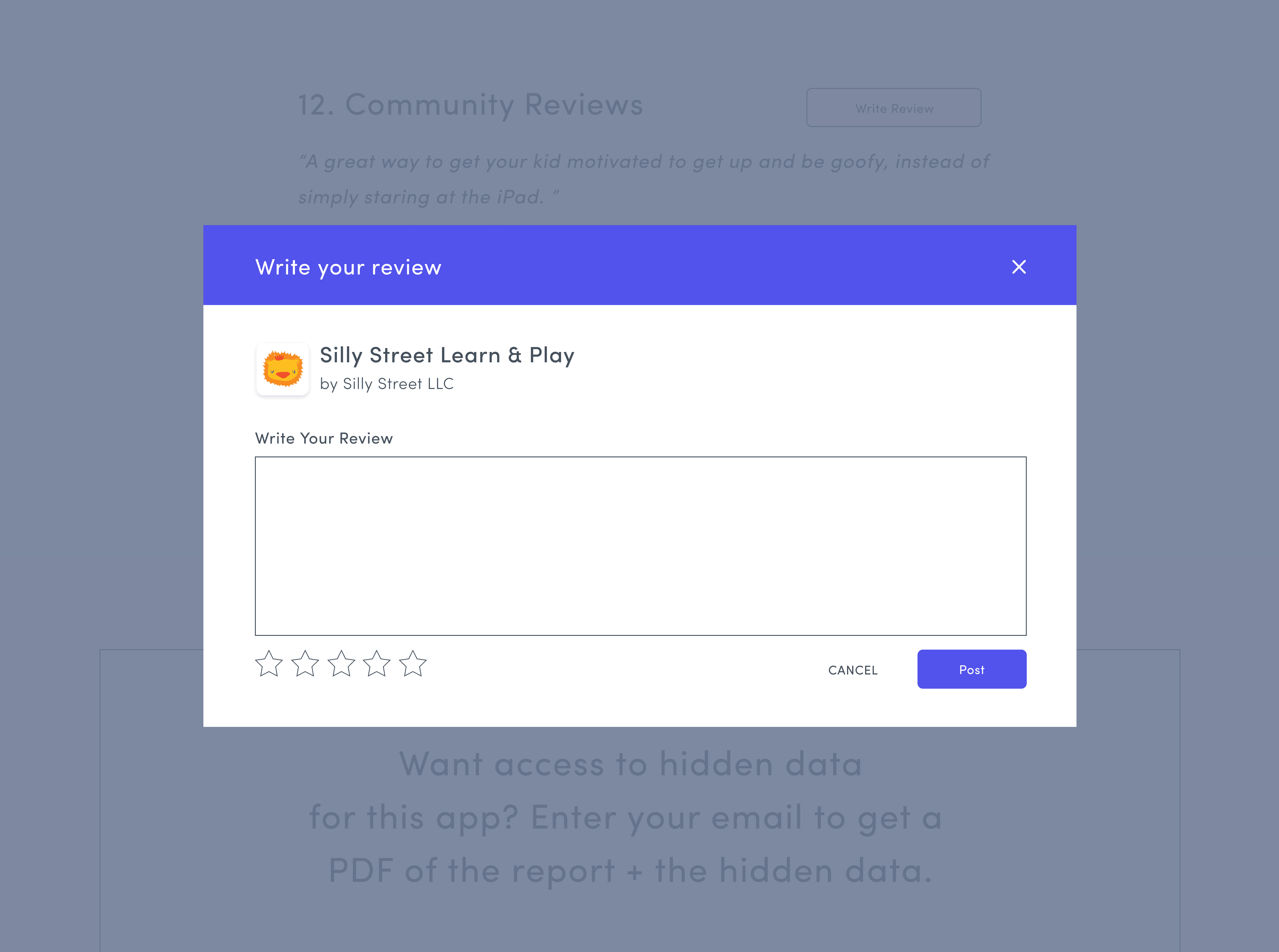 NanoSprout add app review modal, final design