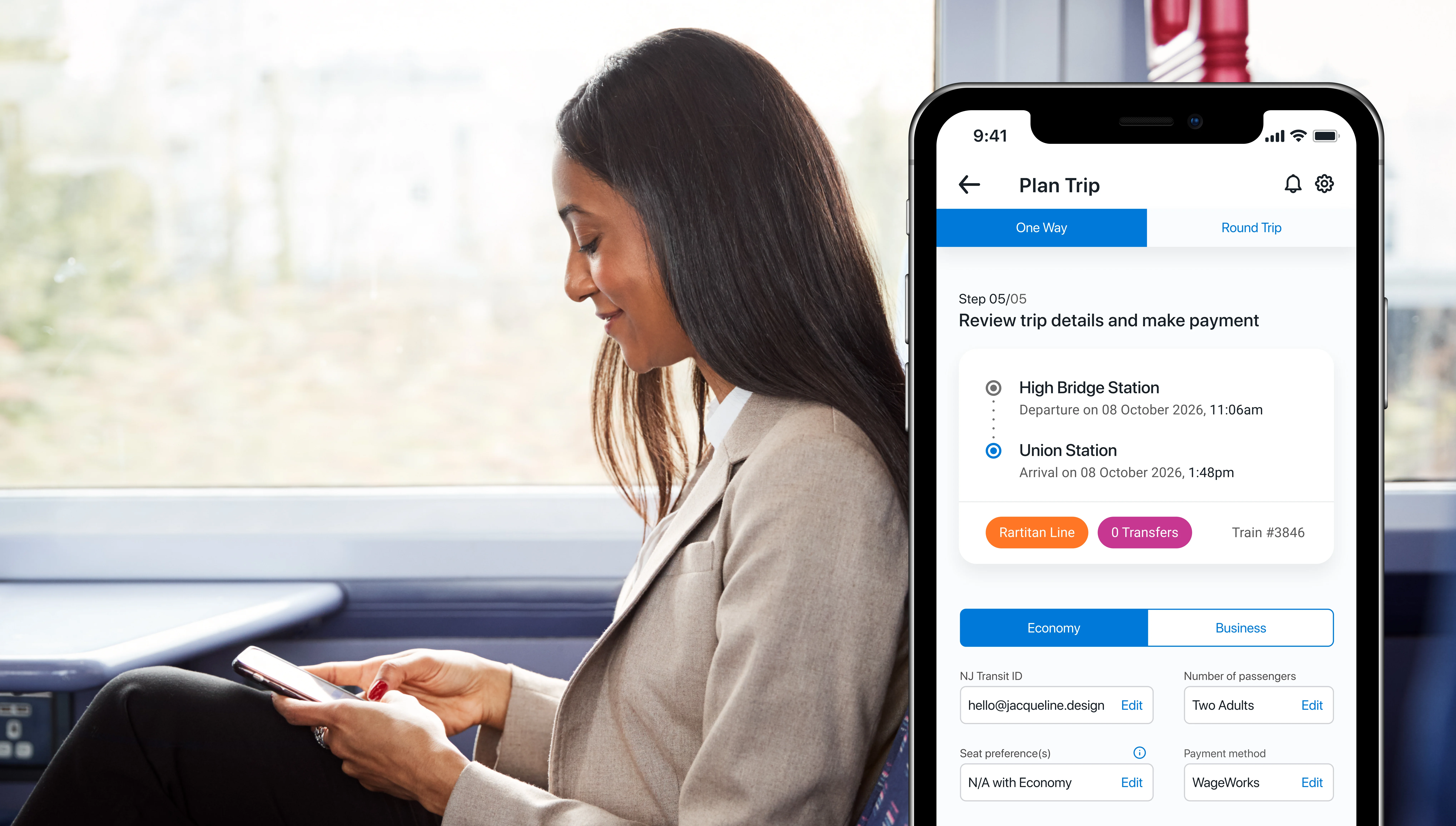 NJ Transit rider using the redesigned app