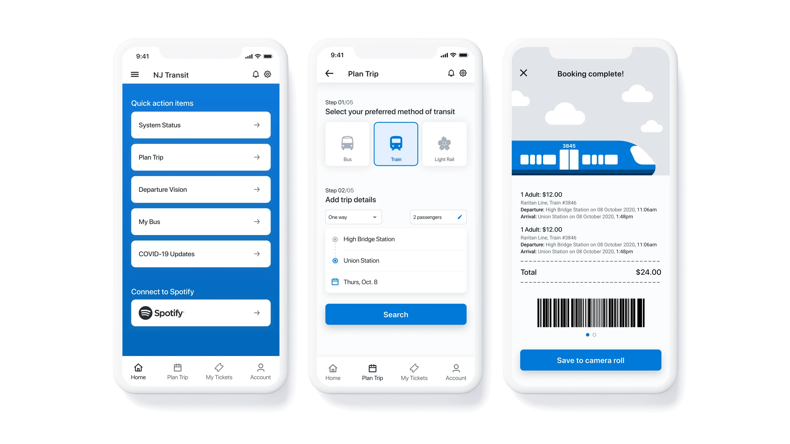 NJ Transit mobile app redesign screens