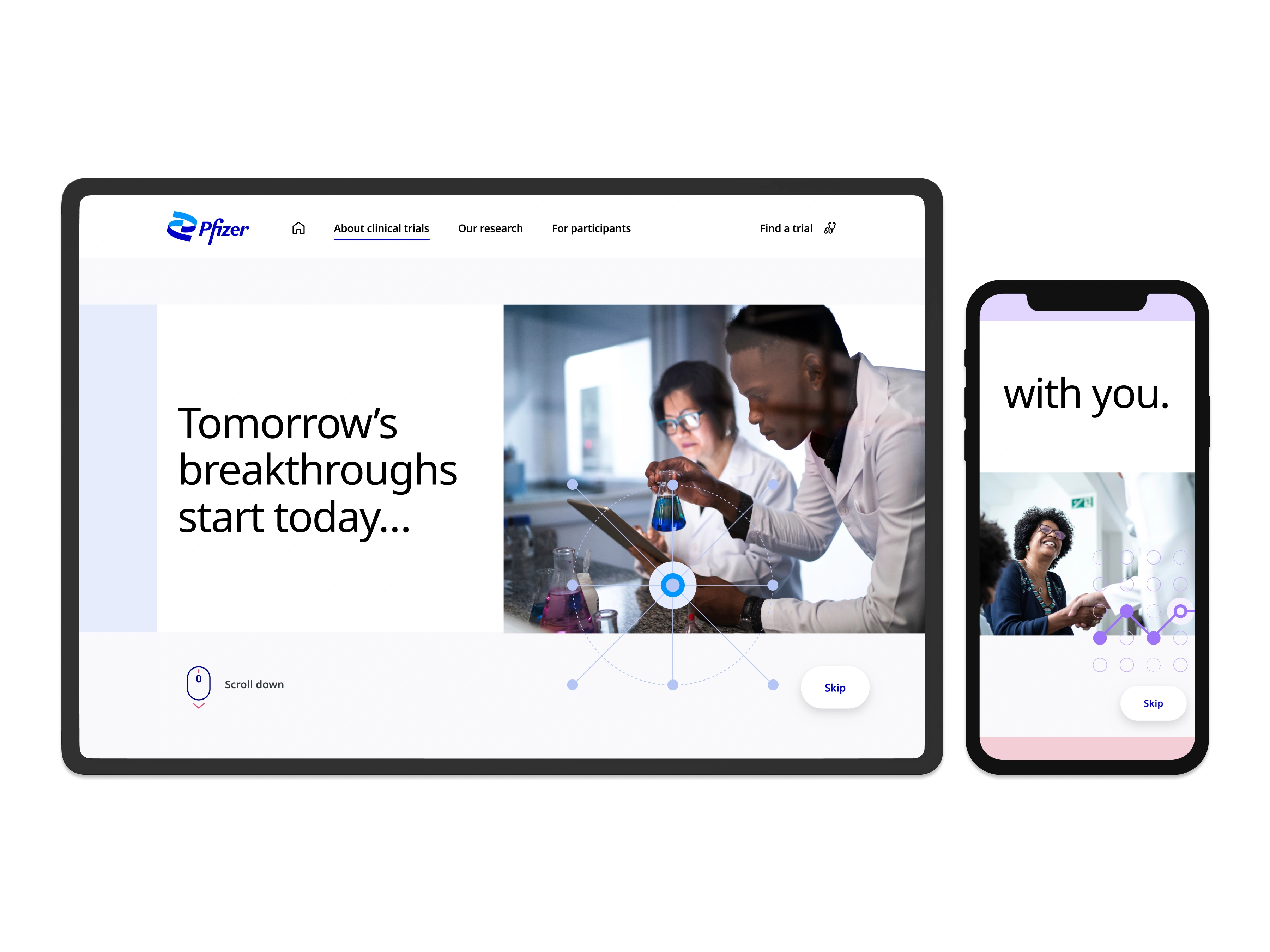 Pfizer clinical trials experience shown on desktop and mobile